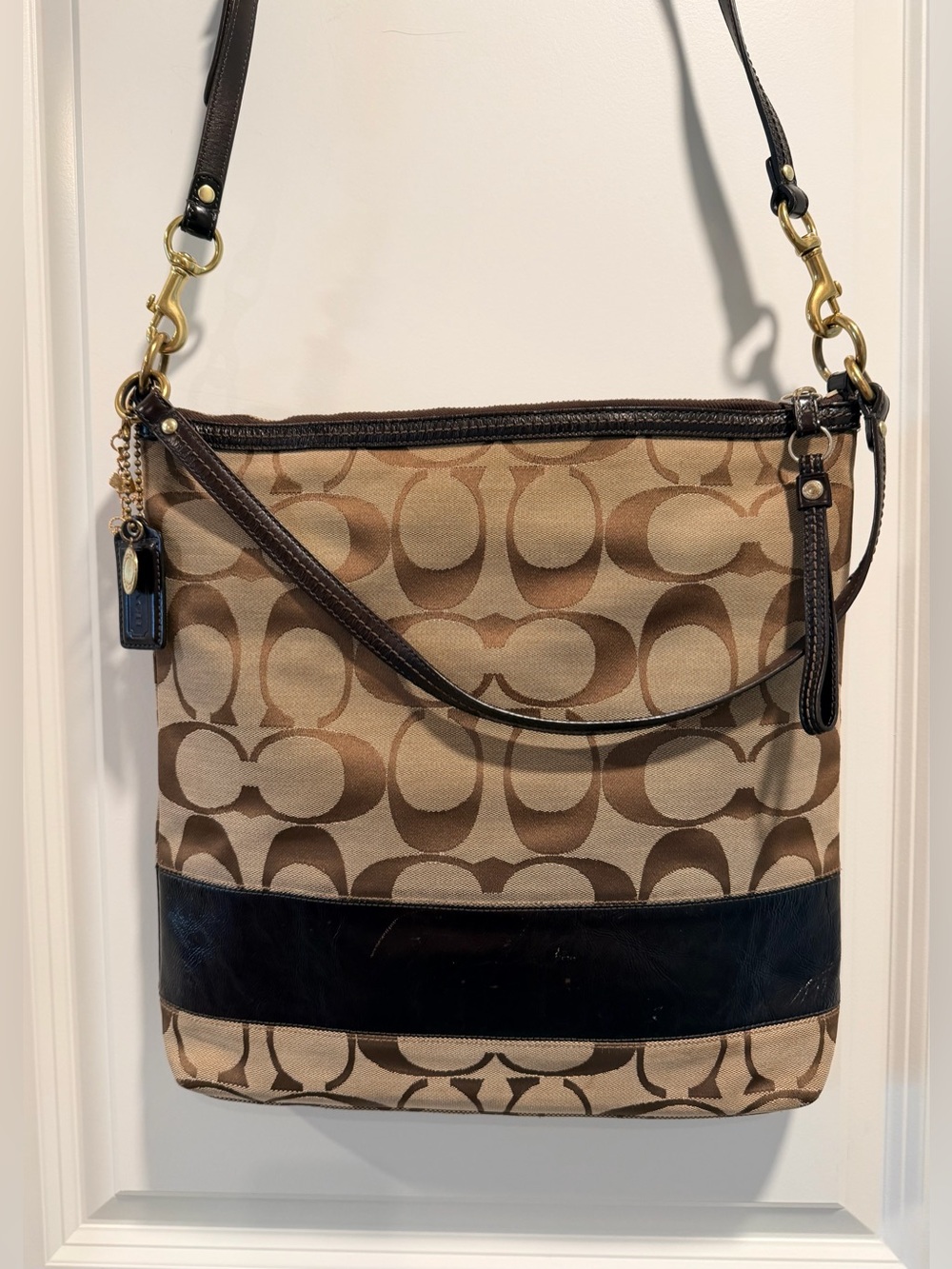 Vintage Coach Signature C Stripe Convertible Shoulder Bag 12824 Mahogany Y2K